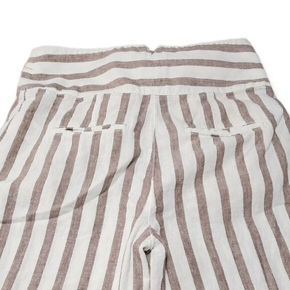 Anthropologie Oasis Striped Linen‎ Blend Tailored Ankle Pants White/Taupe 6 - Picture 8 of 10